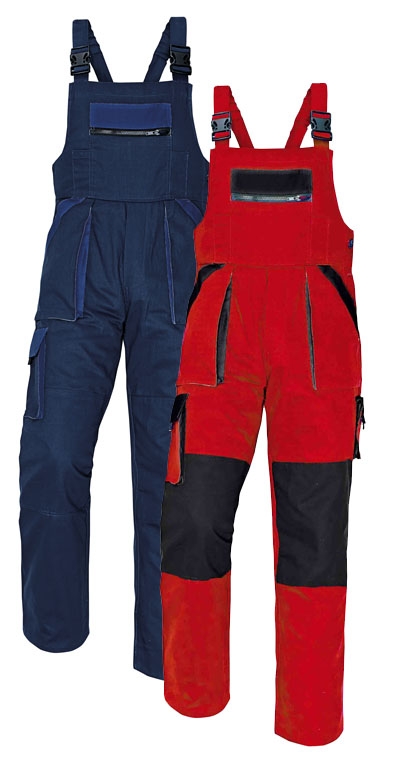 Nohavice monterky s náprsenkou MAX 260g/m2 červeno-čierne veľ.56