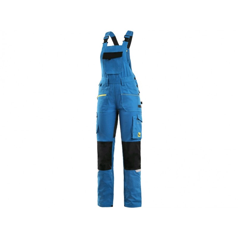 Nohavice s náprsenkou dámske CXS STRETCH modré č.48 (170cm)