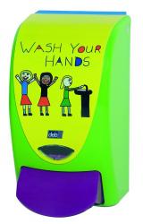 Dávkovač mydlovej peny 1l DEB Proline Wash Your hands zelený detský na stenu